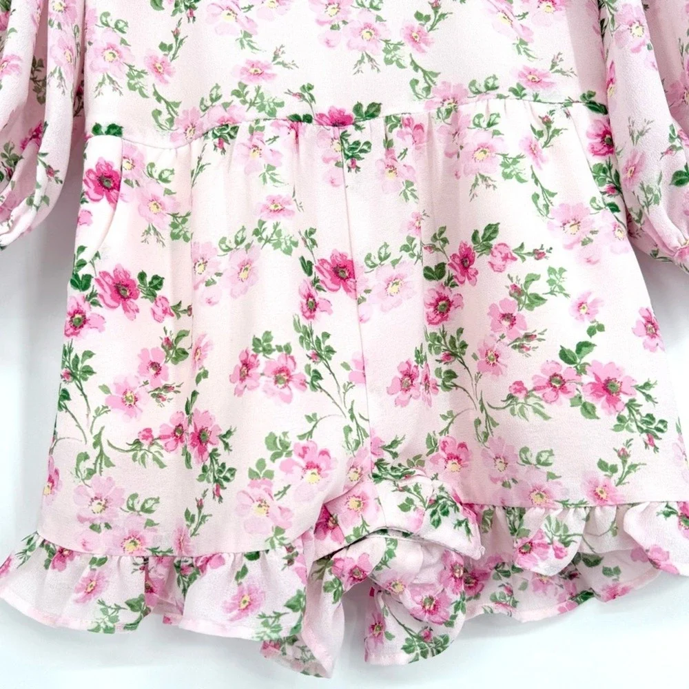 Janie and Jack Pink Floral Ruffle Chiffon Romper 18-24 Months Easter‎